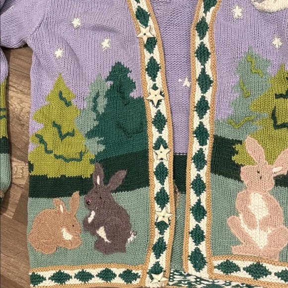 Storybook Med Handknit Purple Bunny Cardigan - Picture 4 of 8